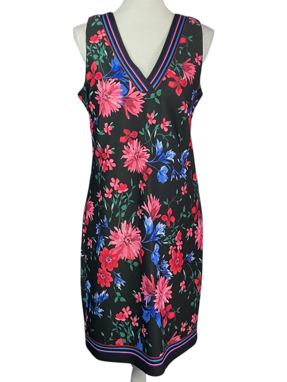 Pappagallo Floral Scuba Dress NEW 6 Knee Length V-neck Rainbow Sheath Sleeveless